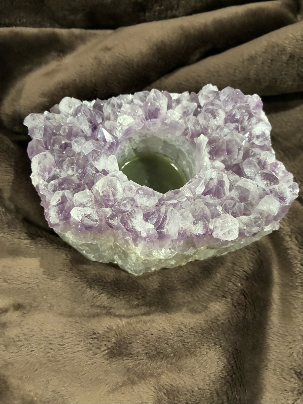 Amethyst Crystal Tealight Candle Holder - Purple Gem Accent